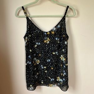 CABI Camisole Tank Top Black Floral Print Size S